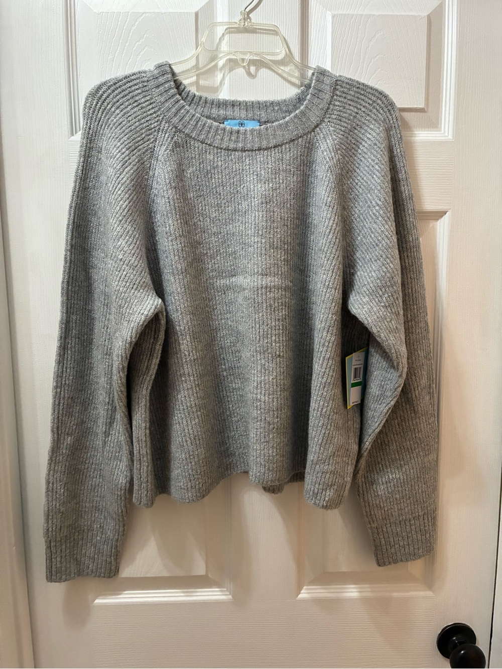 CeCe Light Gray Ribbed Crewneck Sweater